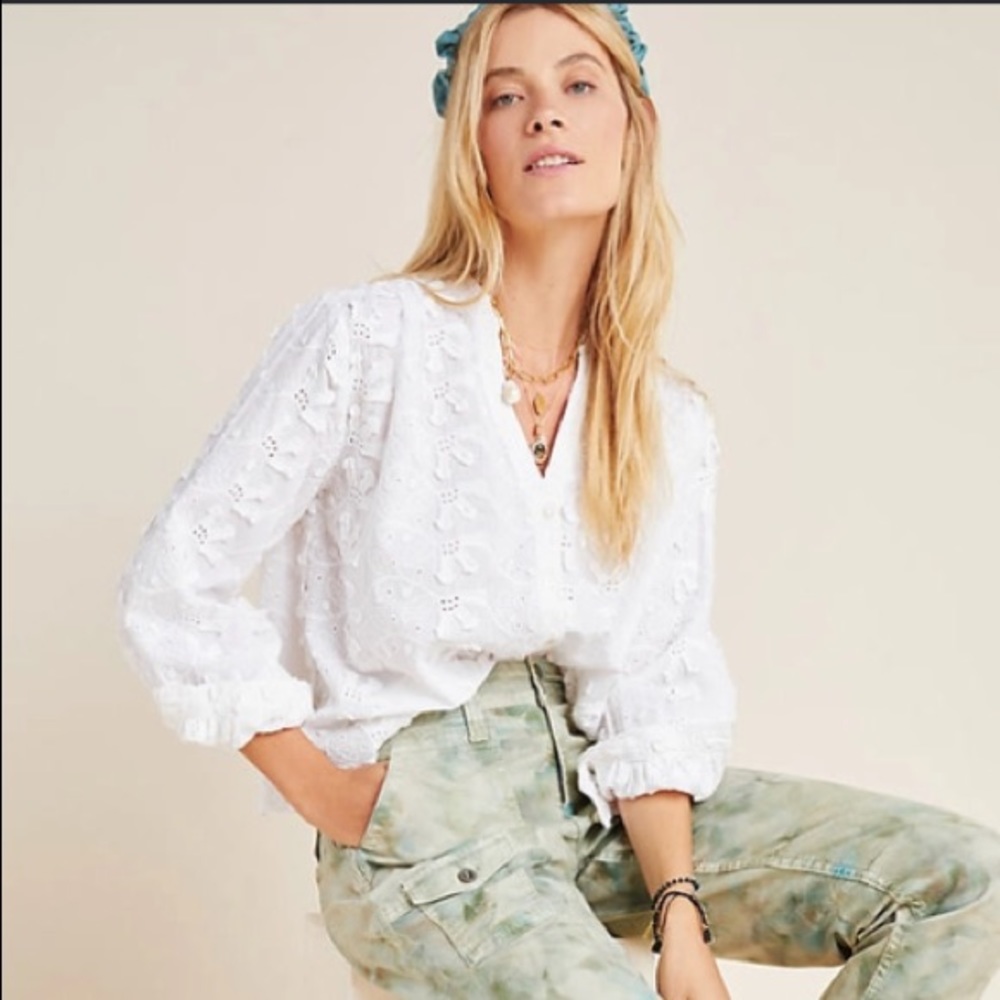Katheryn Textured Anthropologie Blouse - White 4